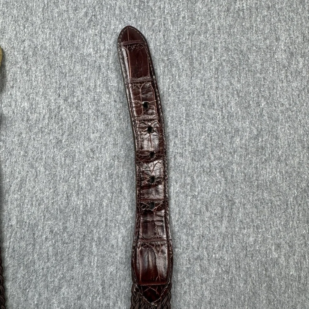 Brighton 33508 Belt Size‎ 38 Woven Stretch Brown Leather Croc Trim Brass Buckle